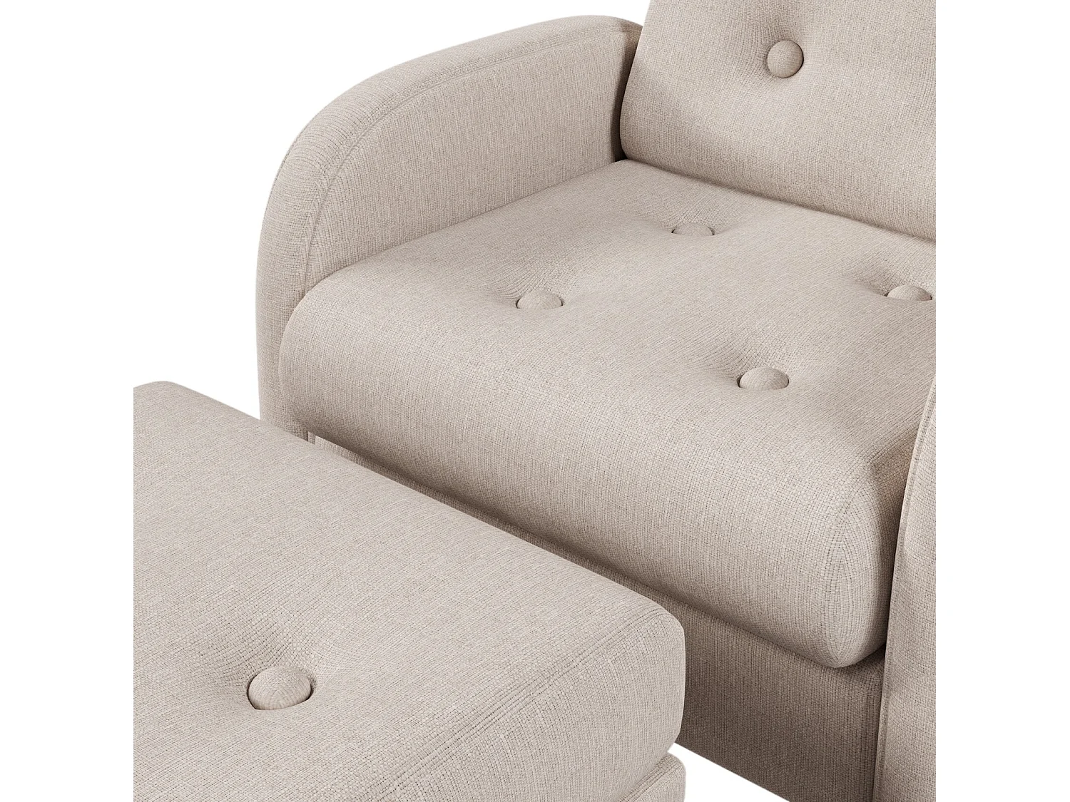 Sillón en tela de polipropileno, con pouffe de almacenamiento, ajustable en 3 niveles, 68x77x85cm, beige