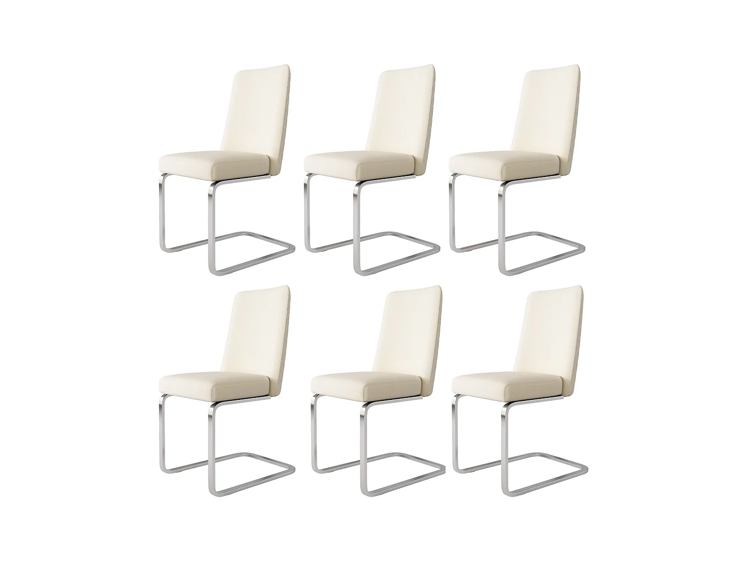 Lot de 6 chaises cantilever en velours et métal argenté, conception de diamant, charge max 150kg, 55x45x87cm, Beige