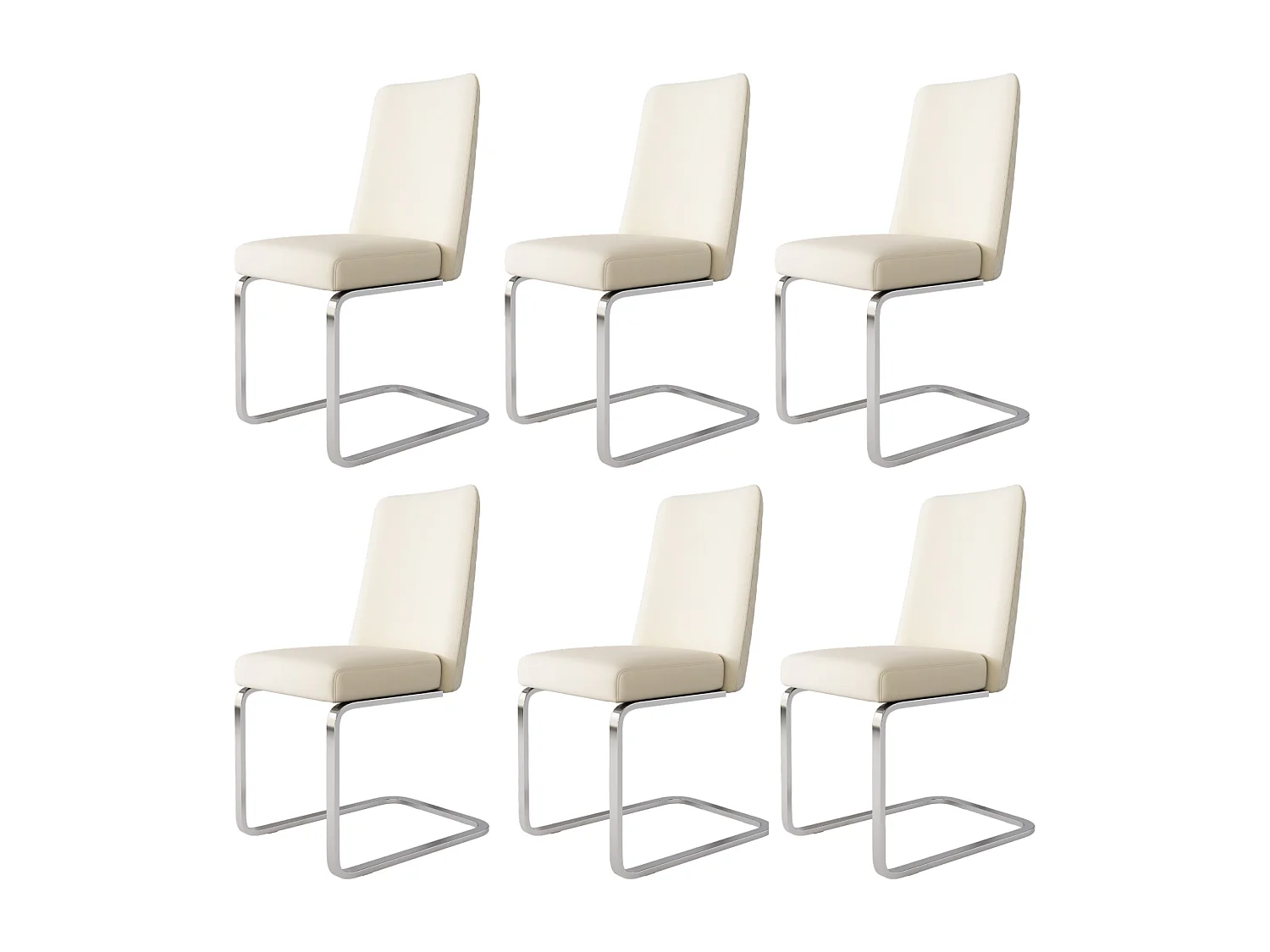 Lot de 6 chaises cantilever en velours et métal argenté, conception de diamant, charge max 150kg, 55x45x87cm, Beige