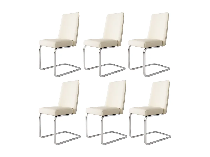 Set di 6 sedie a sbalzo in velluto e metallo d'argento, design diamantato, carico massimo da 150 kg, 55x45x87cm, beige
