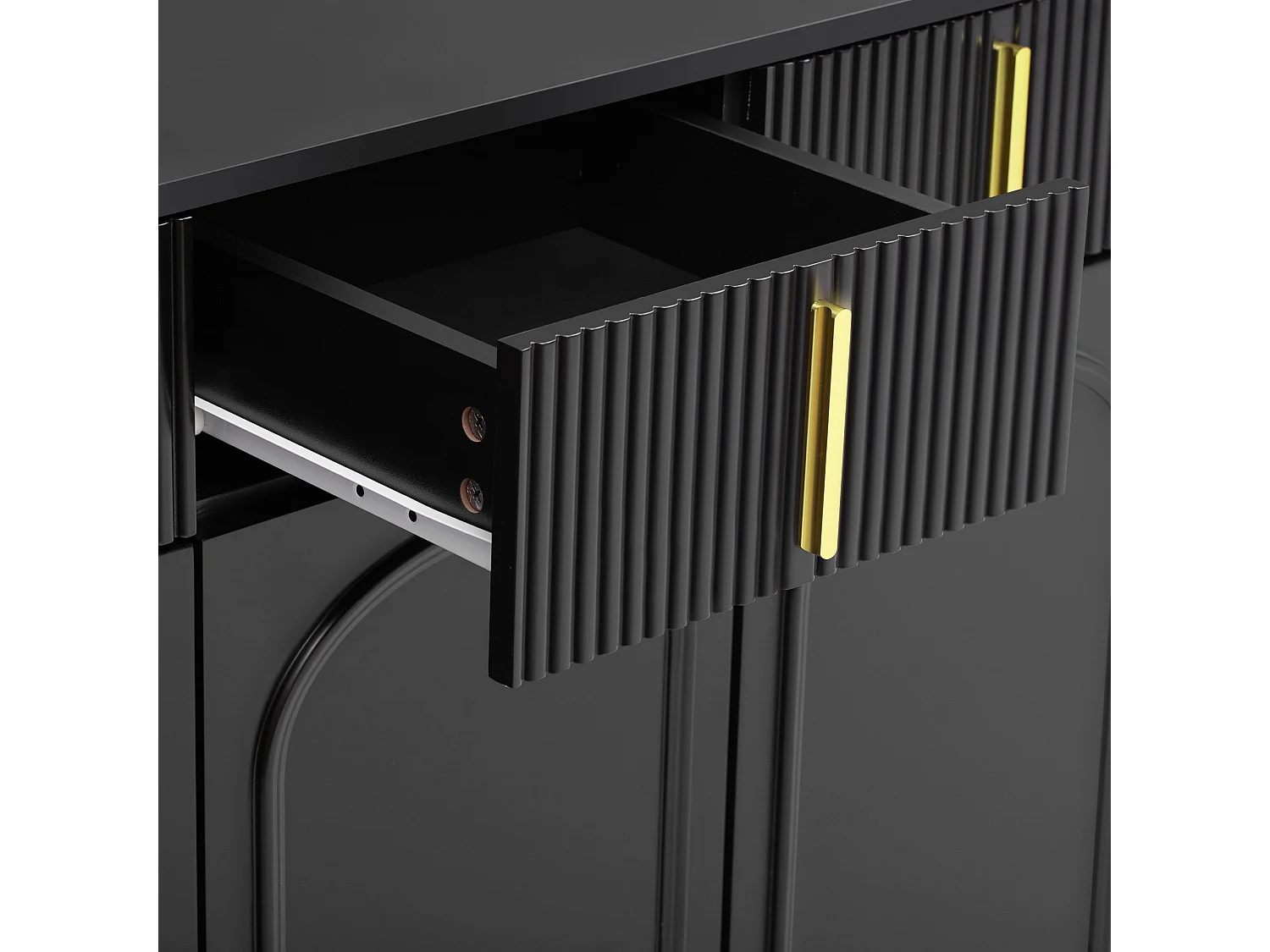 Buffet noir 4 portes 4 tiroirs avec poignées et pieds dorés 140*37,8*82cm CHADDANS