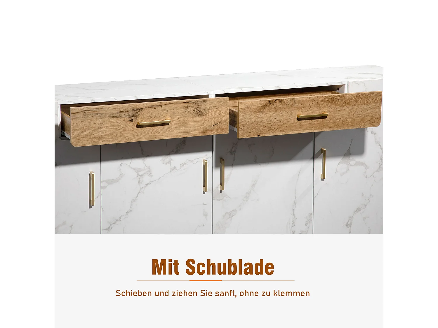 URBAN MEUBLE Buffet blanc effet marbre 4 portes 2 tiroirs 208x39,5x80cm