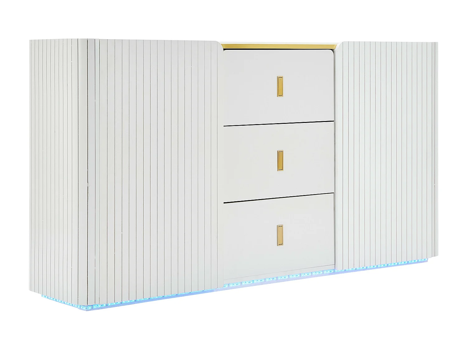 Buffet blanc élégant 2 portes, 2 tiroirs avec éclairage LED 150*35*80cm KRAUDREL