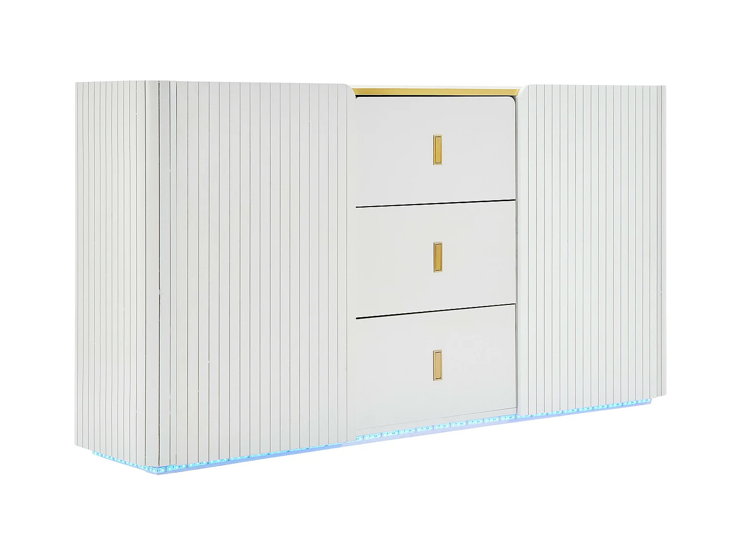 Buffet blanc élégant 2 portes, 2 tiroirs avec éclairage LED 150*35*80cm KRAUDREL
