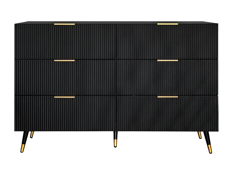 Buffet élégant noir design moderne, 6 tiroirs poignets et point de pieds dorés 120*40*77cm COQREOD BLACK