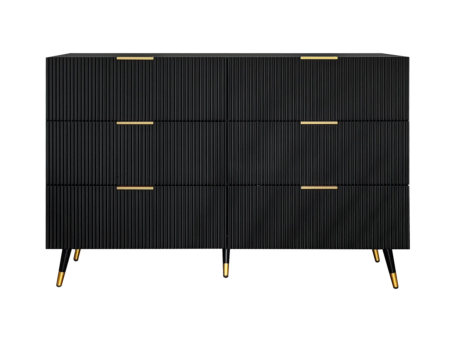 Buffet élégant noir design moderne, 6 tiroirs poignets et point de pieds dorés 120*40*77cm COQREOD BLACK