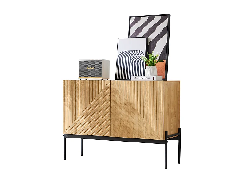Buffet avec 2 portes et pieds en métal, buffet design linéaire 100*40*70cm VAIKNELS