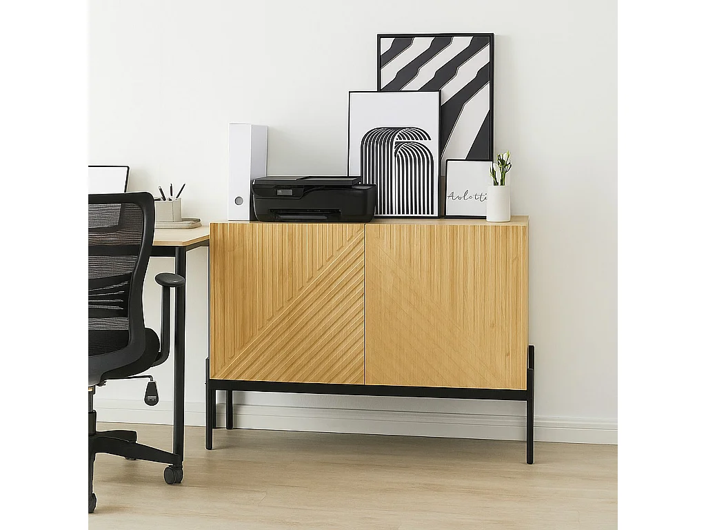 URBAN MEUBLE Buffet avec 2 portes et pieds en métal, buffet design linéaire 100*40*70cm