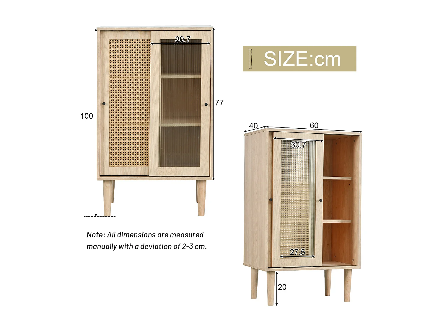 Buffet effet bois avec portes en rotin portes coulissantes en verre BAMPHUDS