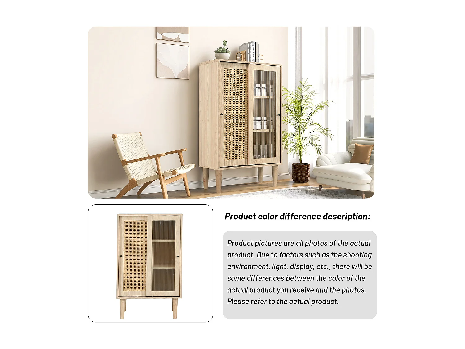 URBAN MEUBLE Buffet effet bois avec portes en rotin portes coulissantes en verre