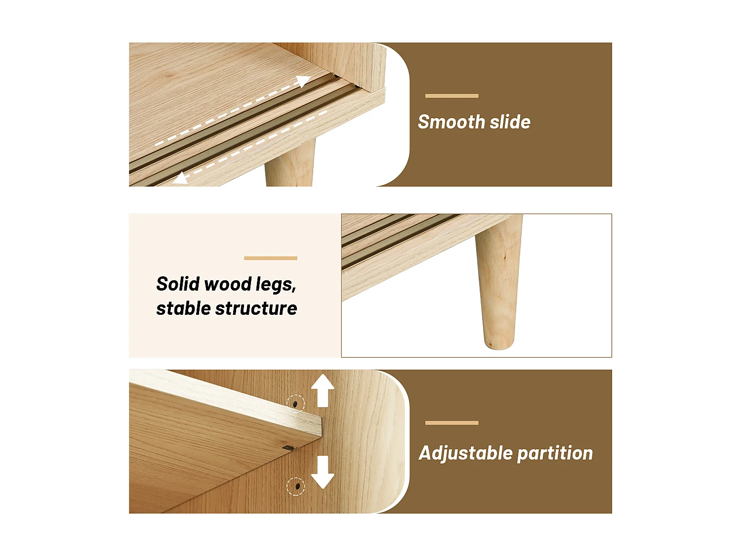 URBAN MEUBLE Buffet effet bois avec portes en rotin portes coulissantes en verre