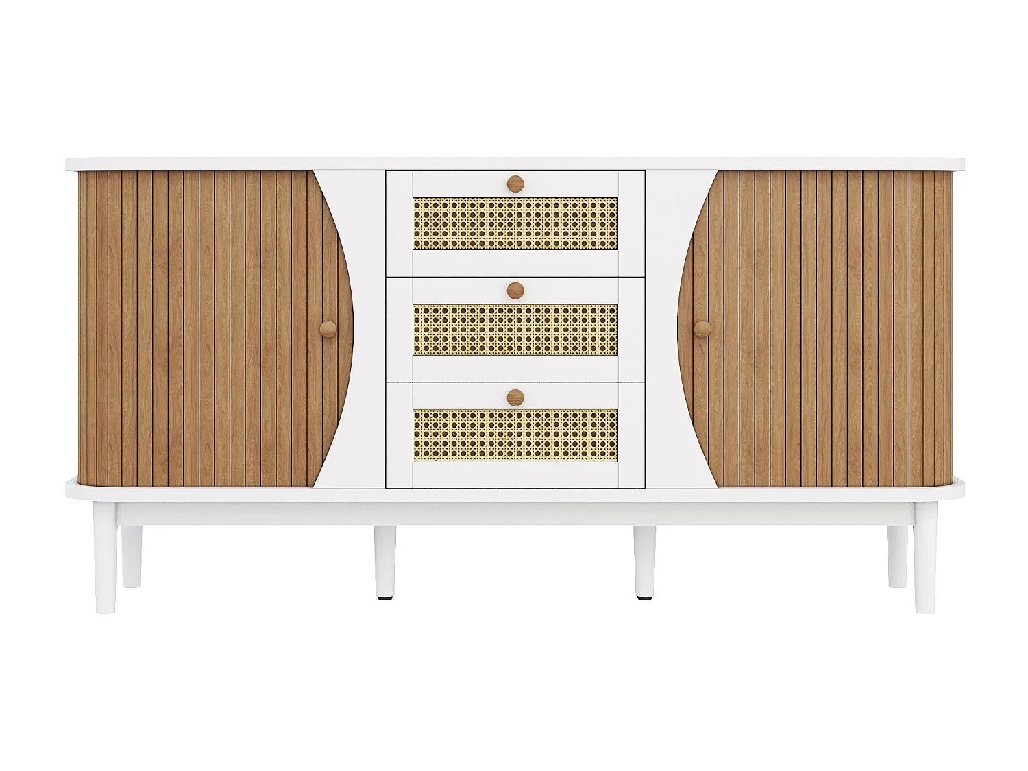 Buffet blanc et en rotin 2 portes coulissantes 3 tiroirs CRAL