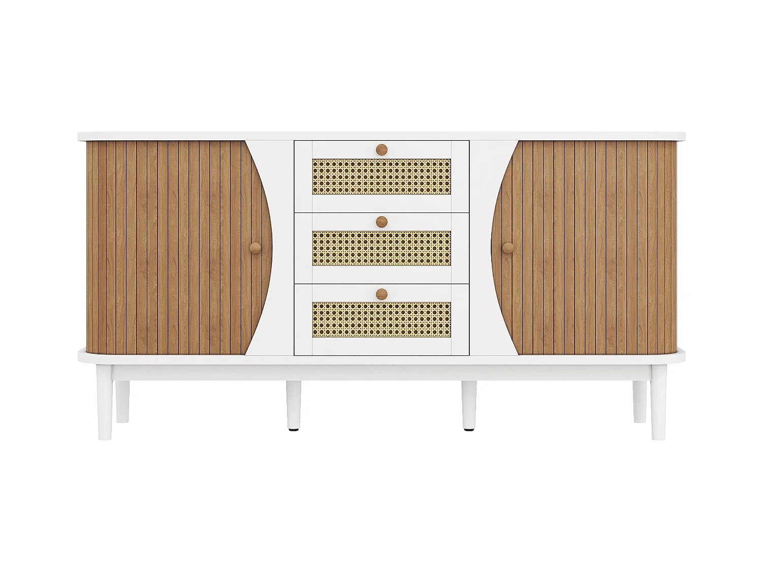 Buffet blanc et en rotin 2 portes coulissantes 3 tiroirs CRAL