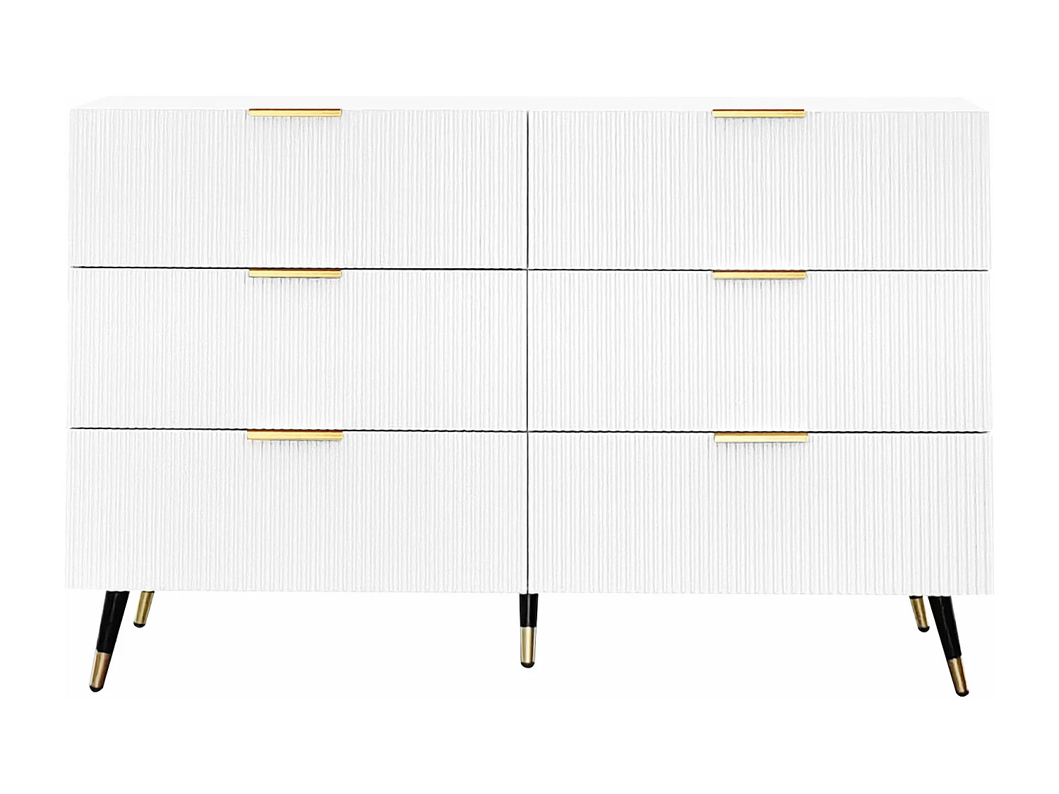 Buffet élégant blanc design moderne, 6 tiroirs poignets et point de pieds dorés 120*40*77cm COQREOD WHITE
