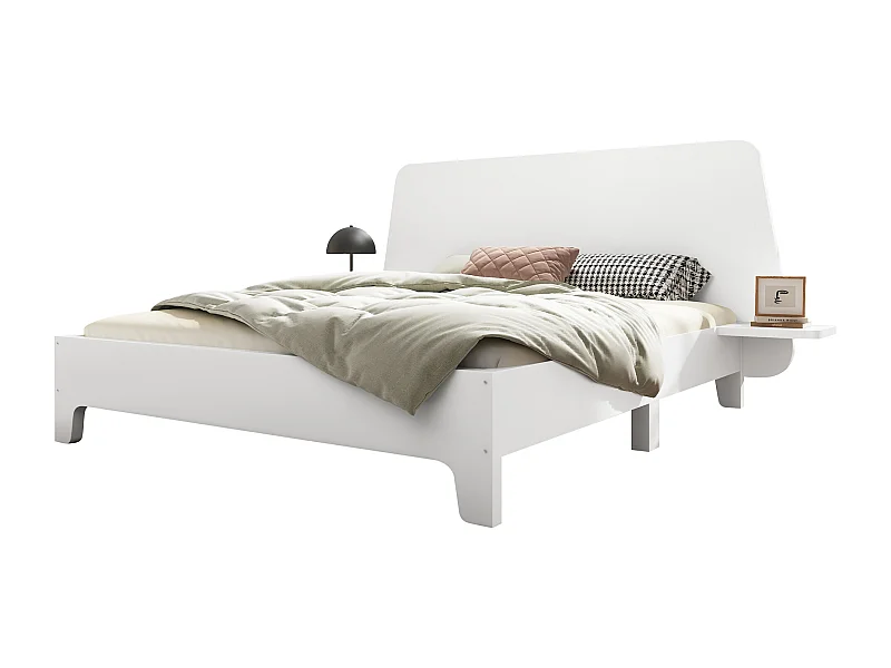 Cadre de lit king blanc avec tête de lit et petit tablette de 2 cotés (sans matelas)(160x200cm) KHINGRIENS WHITE KING
