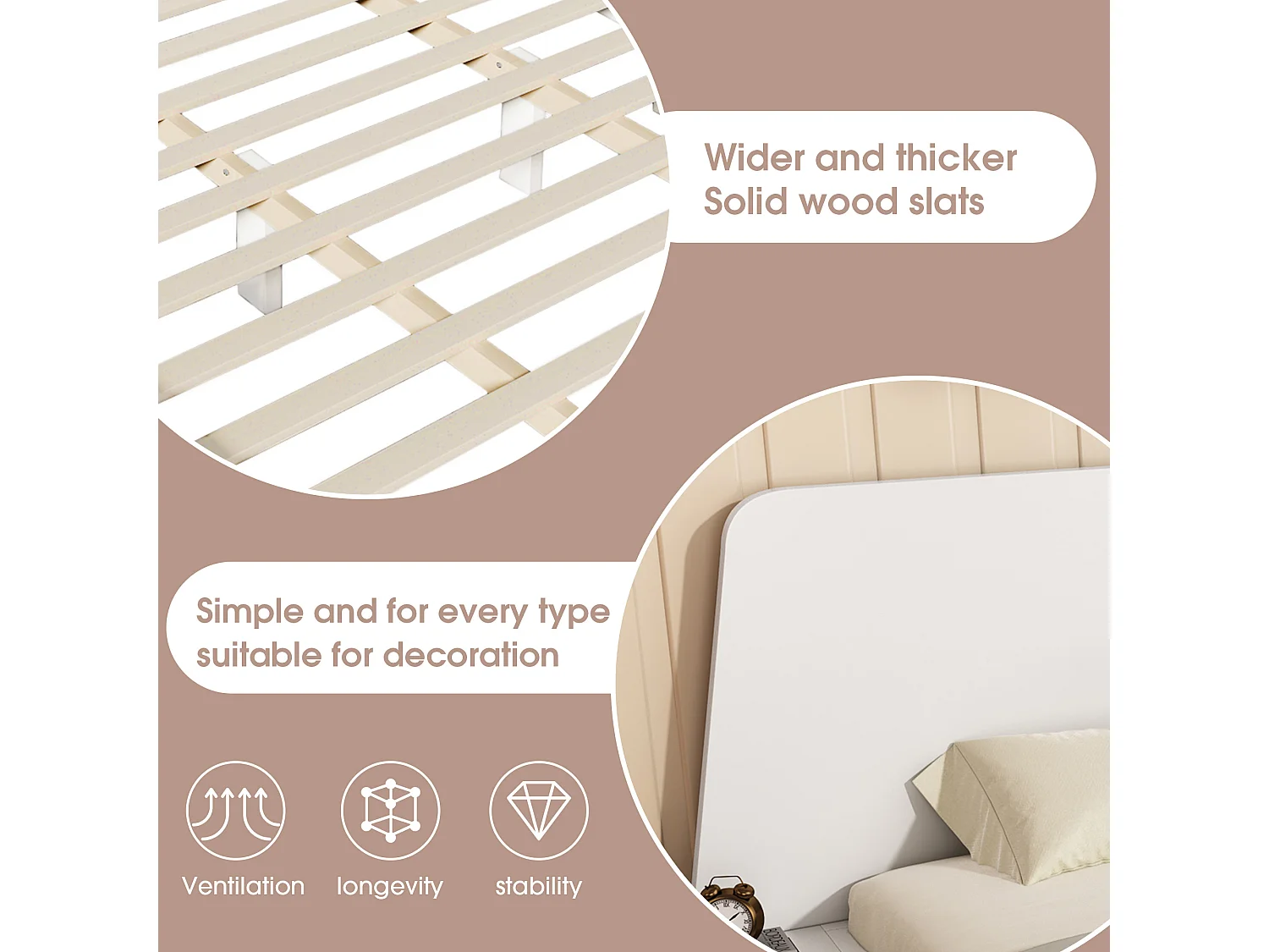 Cadre de lit king blanc avec tête de lit et petit tablette de 2 cotés (sans matelas)(160x200cm) KHINGRIENS WHITE KING