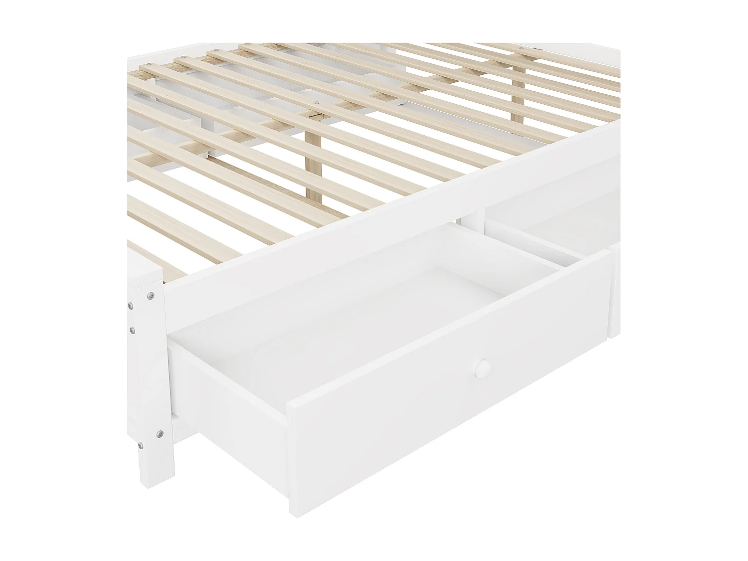 Cadre de lit double bois blanc avec étagère placard de rangement 4 tiroirs sommier à lattes 140*200 GUNKRIETS