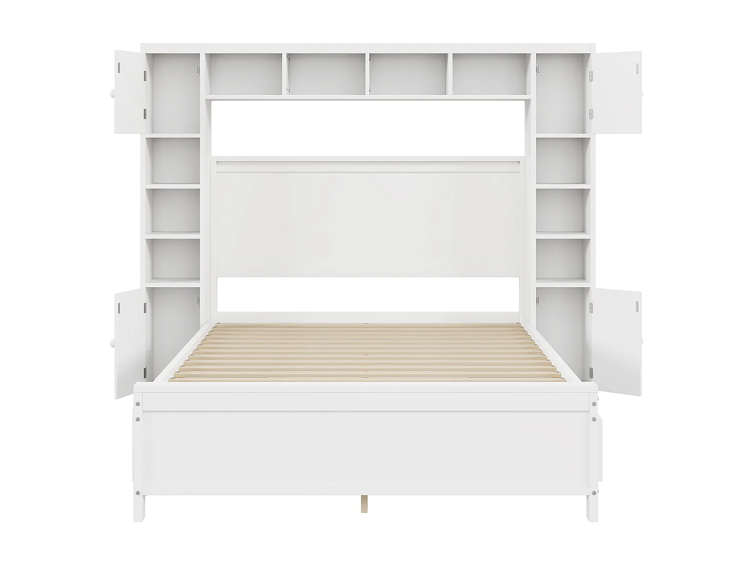 Cadre de lit double bois blanc avec étagère placard de rangement 4 tiroirs sommier à lattes 140*200 GUNKRIETS