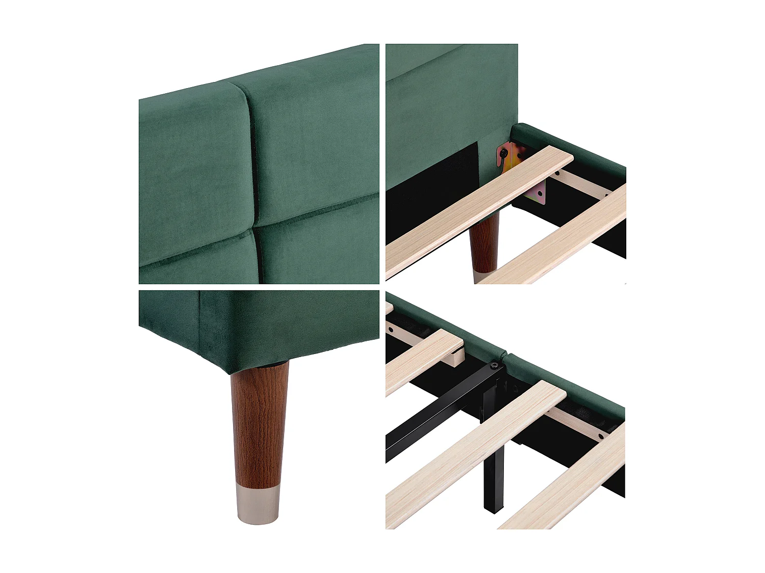 Lit double tête de lit en velours vert foncé avec sommier à lattes 140x200cm (matelas non inclus) QHAELXIDS GREEN