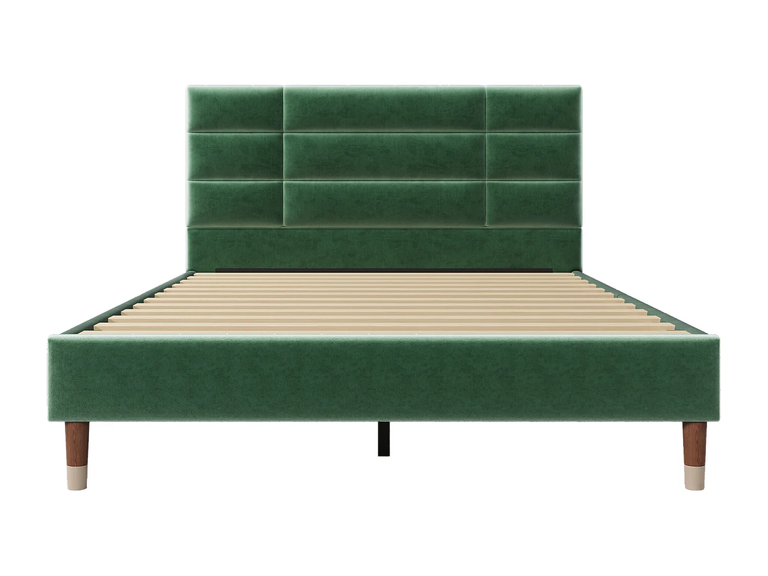Lit double tête de lit en velours vert foncé avec sommier à lattes 140x200cm (matelas non inclus) QHAELXIDS GREEN