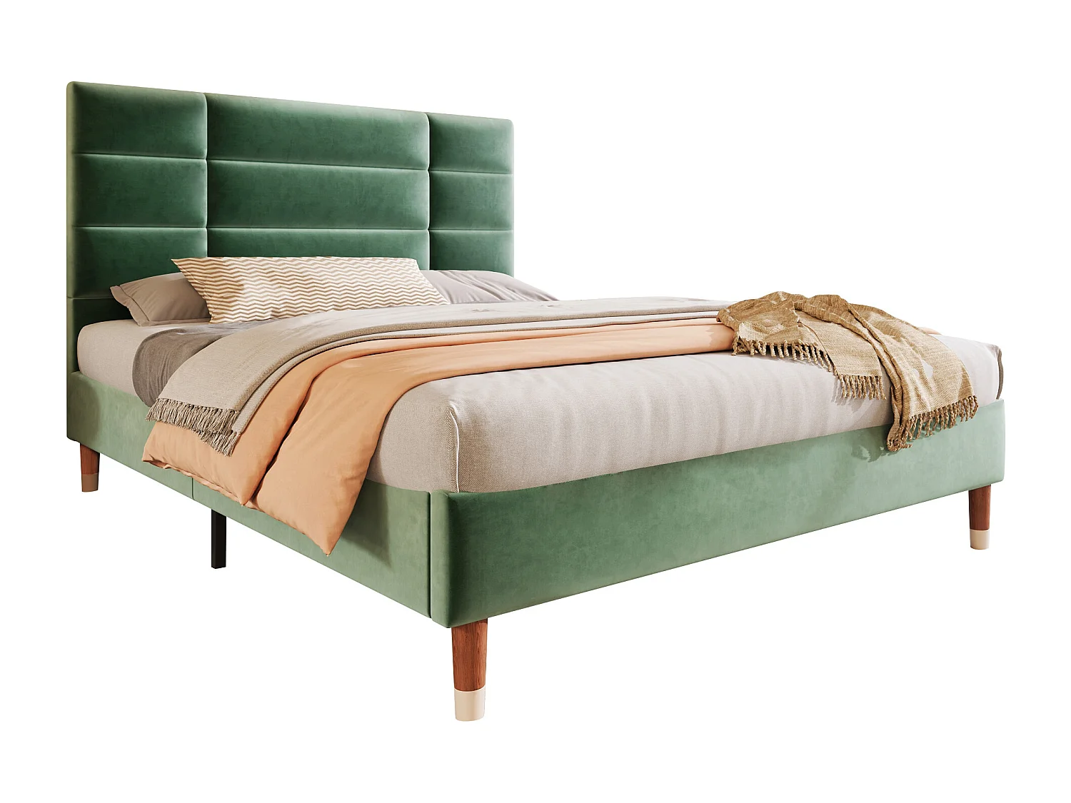 URBAN MEUBLE Lit double tête de lit en velours vert foncé avec sommier à lattes 140x200cm (matelas non inclus)
