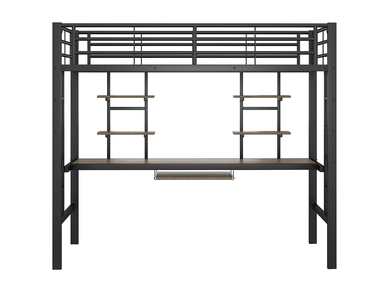 Lit mezzanine métallique noir avec bureau et deux étagères pour adolescents et adultes 90x200cm GUUQNOKS