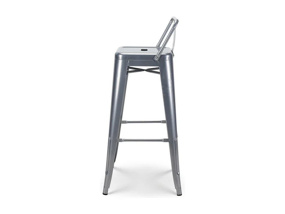 Tabouret de bar en métal silver avec dossier - Hauteur 76 cm
