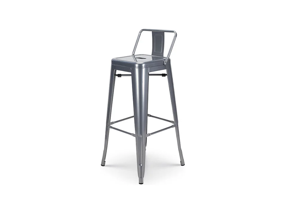 Tabouret de bar en métal silver avec dossier - Hauteur 76 cm