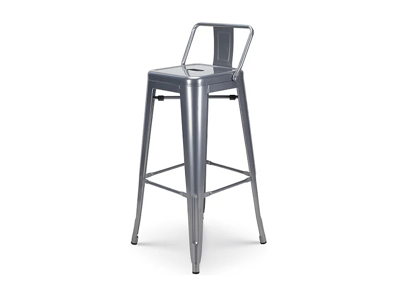 Tabouret de bar en métal silver avec dossier - Hauteur 76 cm