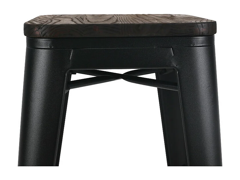 Tabouret de bar en métal noir mat style industriel et assise en bois foncé - Hauteur 66 cm