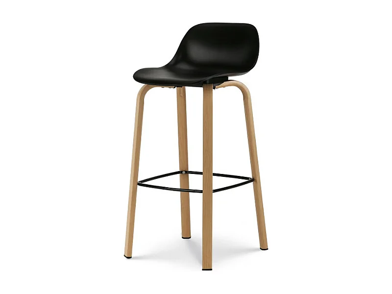 Tabouret de bar noir style scandinave avec pieds effet bois en métal - Hauteur 66cm