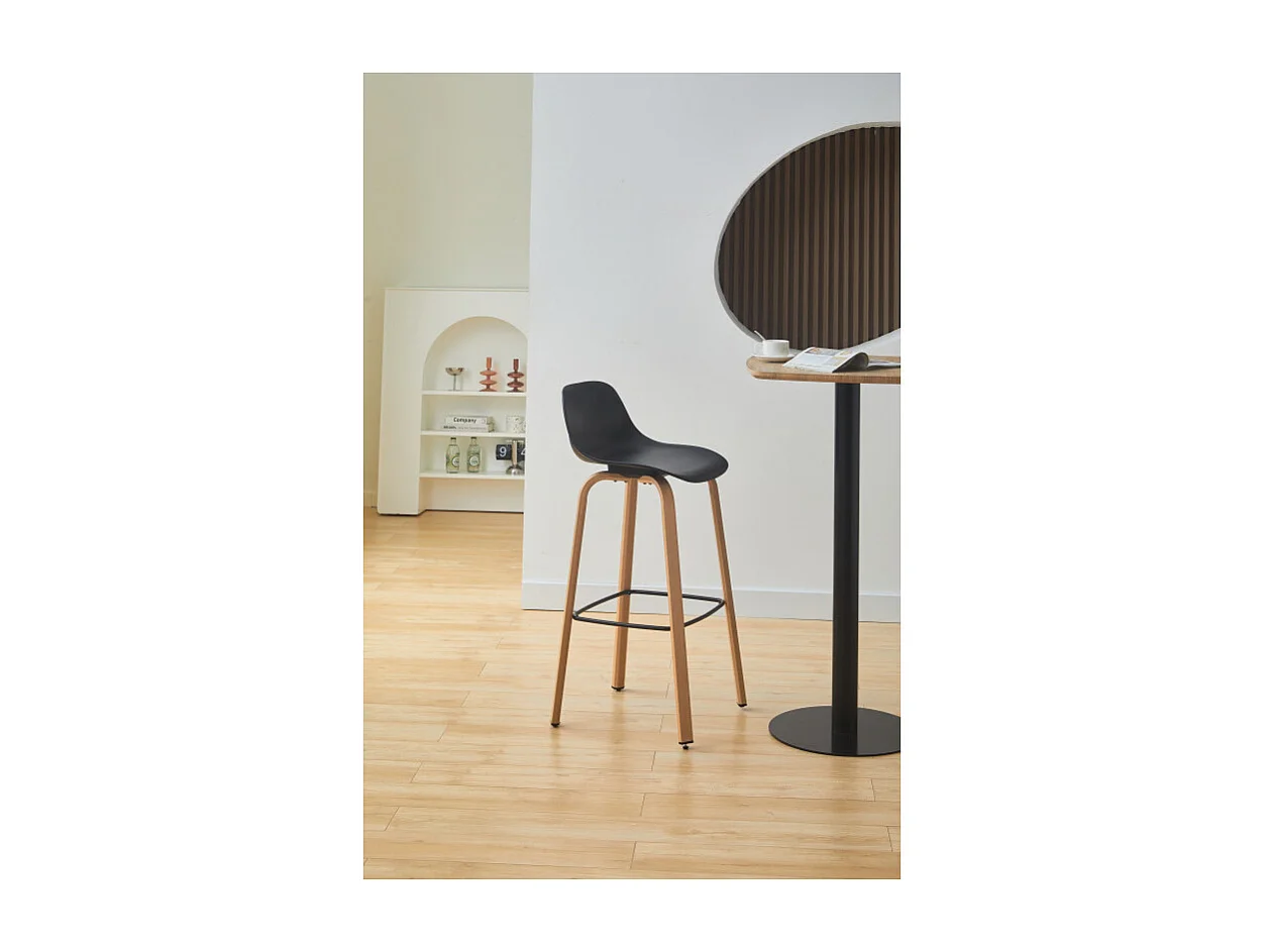 Lot de 4 tabourets de bar noir style scandinave avec pieds effet bois en métal - Hauteur 76cm