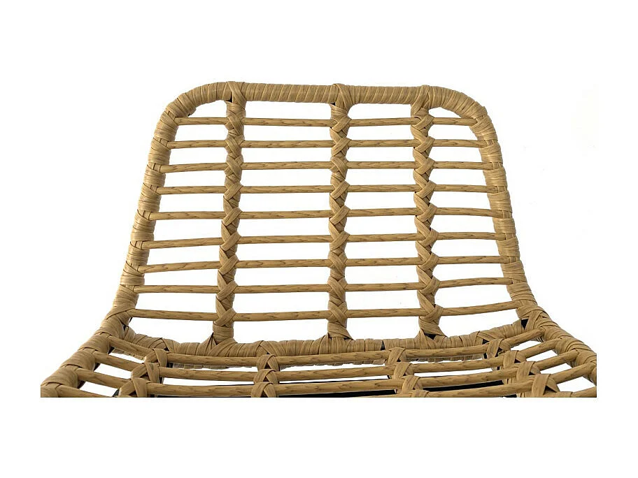 Tabouret de bar style nature aspect rotin en résine tressée et pieds en métal noir - Hauteur 63cm