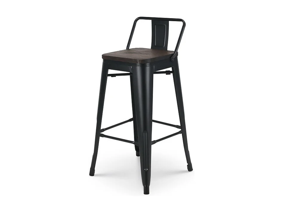 Tabouret de bar en métal noir mat style industriel avec dossier