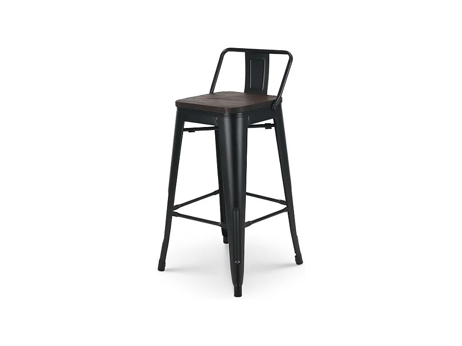 Tabouret de bar en métal noir mat style industriel avec dossier