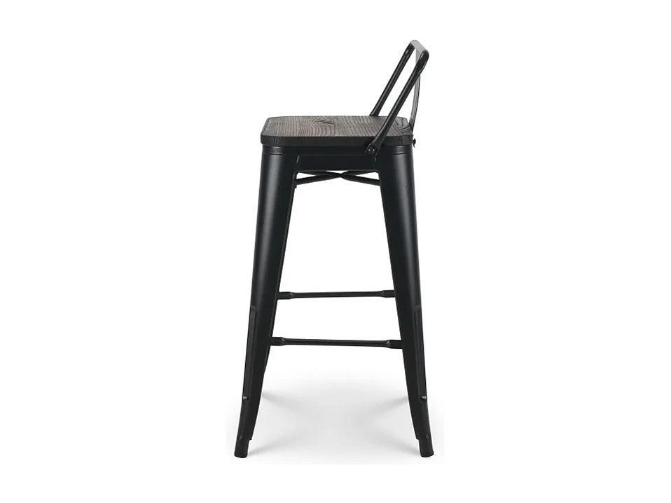 Tabouret de bar en métal noir mat style industriel avec dossier