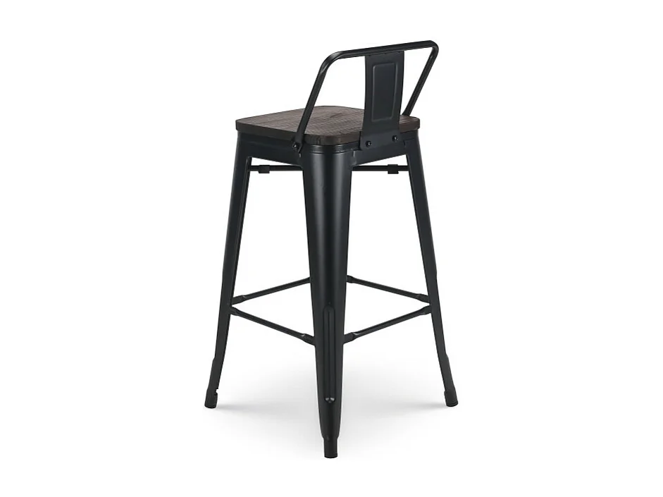 Tabouret de bar en métal noir mat style industriel avec dossier