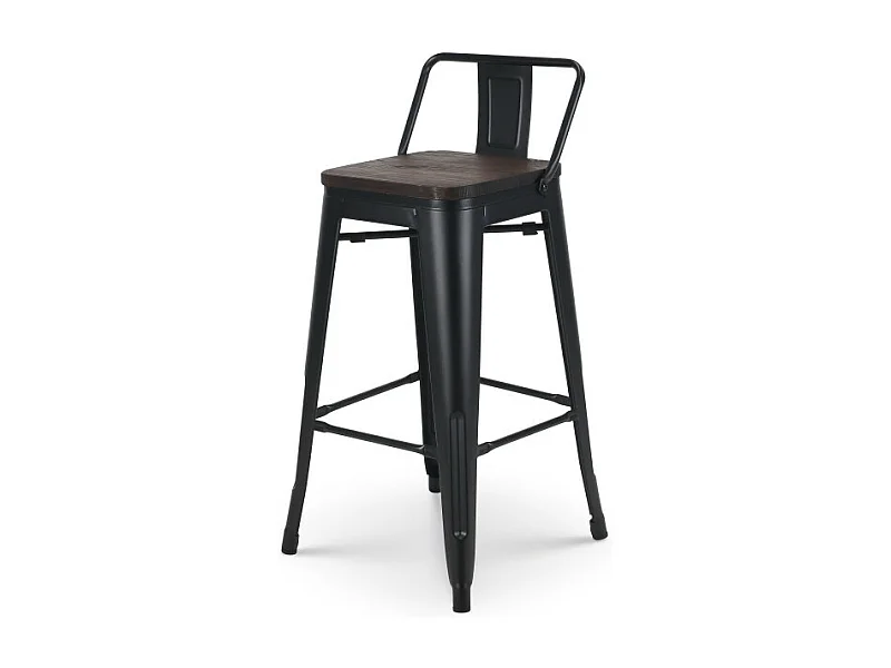 Tabouret de bar en métal noir mat style industriel avec dossier