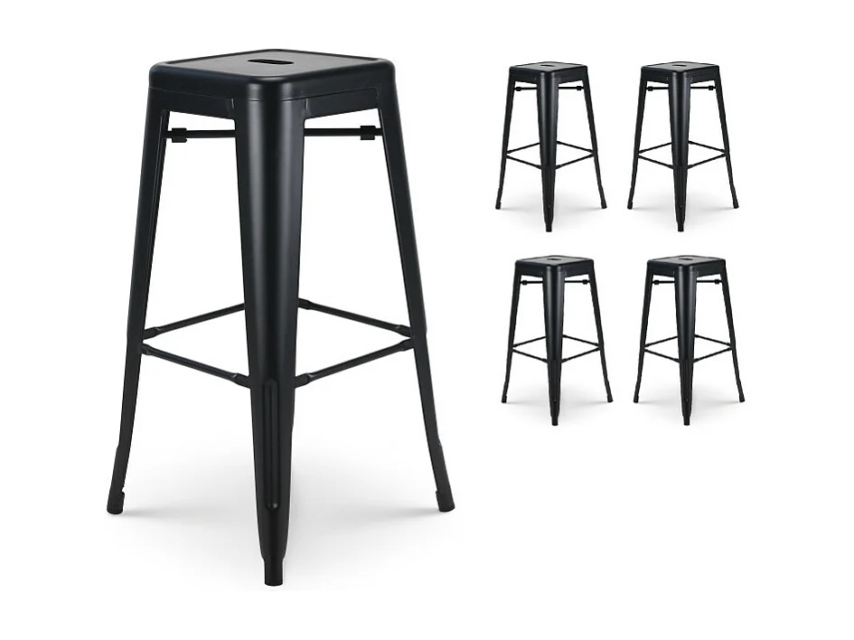 Lot de 4 tabourets de bar en métal noir mat style industriel - Hauteur 76 cm