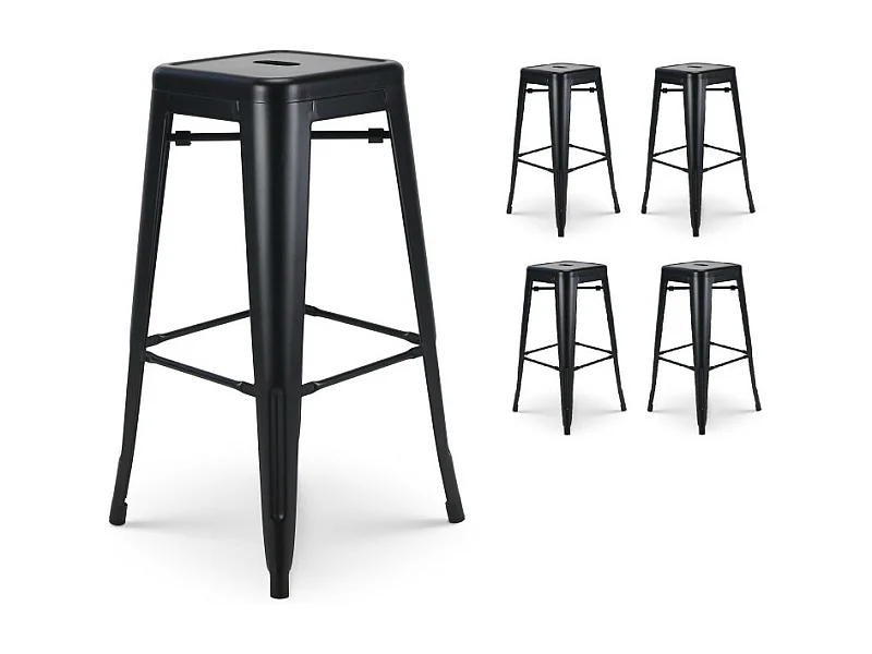 Lot de 4 tabourets de bar en métal noir mat style industriel - Hauteur 76 cm