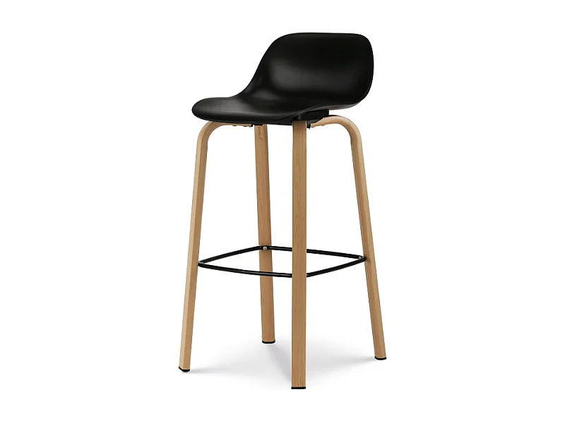 Tabouret de bar noir style scandinave avec pieds effet bois en métal - Hauteur 76cm