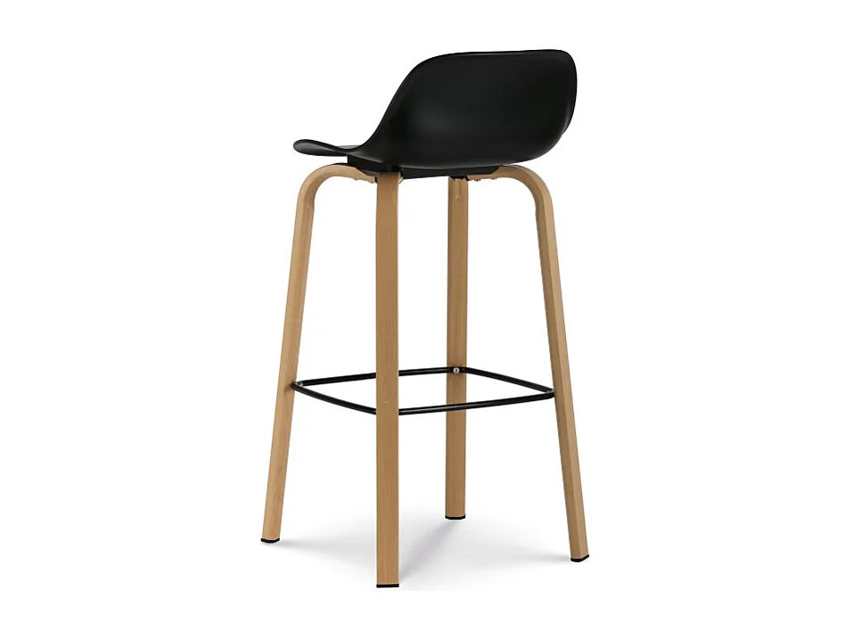 Tabouret de bar noir style scandinave avec pieds effet bois en métal - Hauteur 76cm