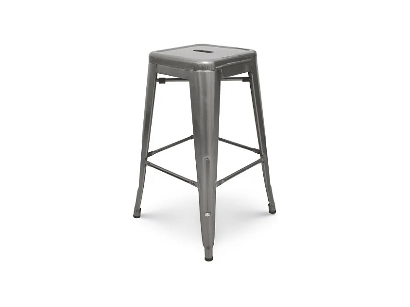 Tabouret de bar en métal brut aspect galvanisé - Hauteur 76 cm