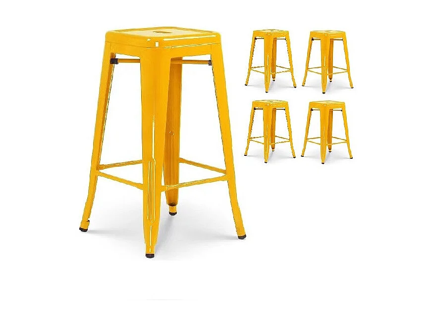 Lot de 4 tabourets de bar style industriel jaune brillant - Hauteur 66 cm