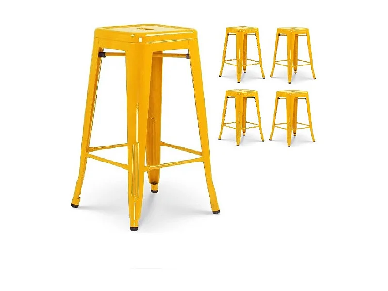 Lot de 4 tabourets de bar style industriel jaune brillant - Hauteur 66 cm
