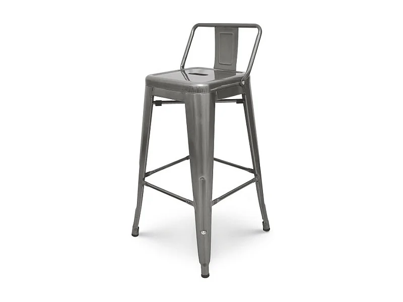Tabouret de bar en métal brut avec dossier aspect galvanisé - Hauteur 66 cm