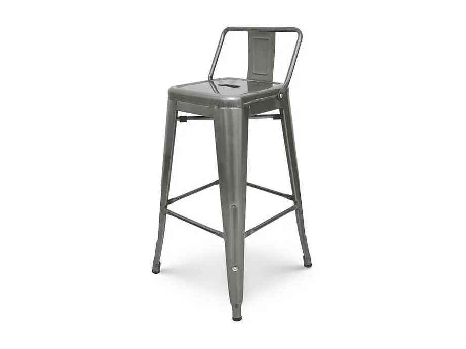 Tabouret de bar en métal brut avec dossier aspect galvanisé - Hauteur 66 cm