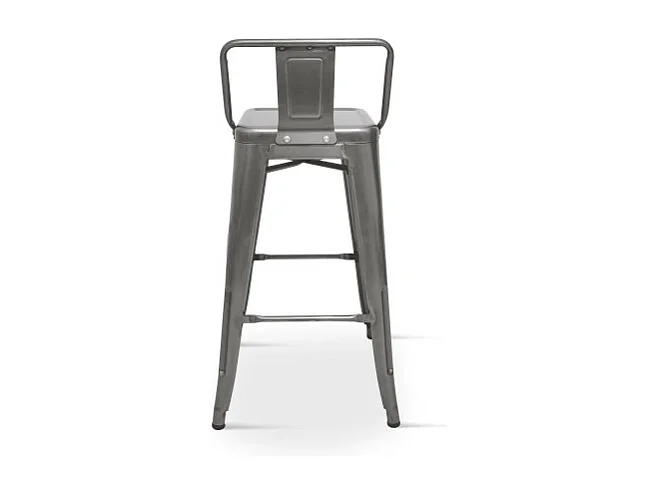 Tabouret de bar en métal brut avec dossier aspect galvanisé - Hauteur 66 cm