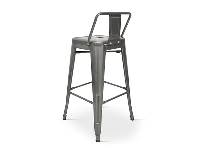Tabouret de bar en métal brut avec dossier aspect galvanisé - Hauteur 66 cm