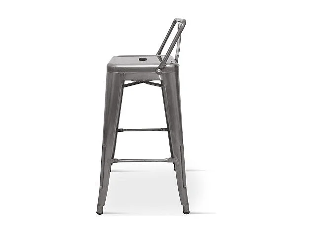 Tabouret de bar en métal brut avec dossier aspect galvanisé - Hauteur 66 cm
